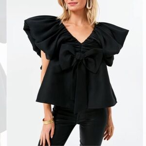 Tuckernuck Brook Bow Blouse
Black Ruched Blouse Puff Sleeve with BowSize Small